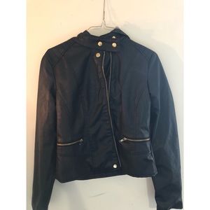 black leather jacket w/ hood from Wet Seal